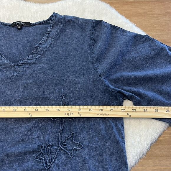 Compliments Women’s Chambray Pullover Embroidered Tunic Top Size XL Blue - Picture 11 of 12